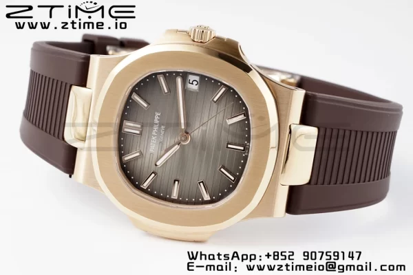 PATEK PHILIPPE Nautilus 5711/1R PPF 1:1ベストエディション ブラウンテクスチャードダイヤル ブラウンラバーストラップ 324CS V5 - スーパークローンウォッチ｜1:1ベストバージョン