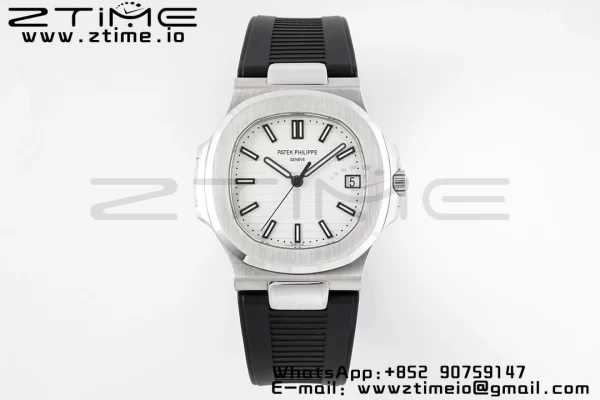 PATEK PHILIPPE Nautilus 5711/1A PPF 1:1 Best Edition White Textured Dial on Black Rubber Strap 324CS V5 - Super Clone Watch | 1:1 Best Version