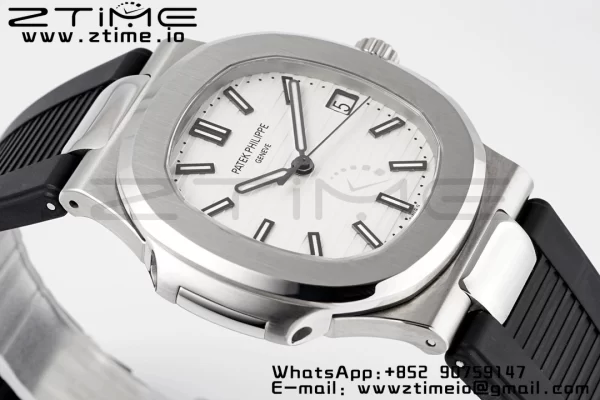 PATEK PHILIPPE Nautilus 5711/1A PPF 1:1 Best Edition White Textured Dial on Black Rubber Strap 324CS V5 - Super Clone Watch | 1:1 Best Version
