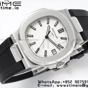 PATEK PHILIPPE Nautilus 5711/1A PPF 1:1 Best Edition White Textured Dial on Black Rubber Strap 324CS V5 - Super Clone Watch | 1:1 Best Version