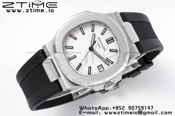 PATEK PHILIPPE Nautilus 5711/1A PPF 1:1 Best Edition White Textured Dial on Black Rubber Strap 324CS V5 - Super Clone Watch | 1:1 Best Version