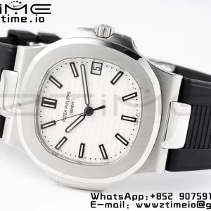 PATEK PHILIPPE Nautilus 5711/1A PPF 1:1 Best Edition White Textured Dial on Black Rubber Strap 324CS V5 - Super Clone Watch | 1:1 Best Version