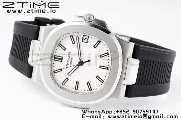PATEK PHILIPPE Nautilus 5711/1A PPF 1:1 Best Edition White Textured Dial on Black Rubber Strap 324CS V5 - Super Clone Watch | 1:1 Best Version