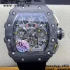 RICHARD MILLERM RM11-03 Black Carbon Case Chrono KVF 1:1 Best Edition クリスタルスケルトン イエローダイヤル ブラックラバーストラップ A7750 V3 - スーパークローンウォッチ｜1:1ベストバージョン