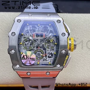 RICHARD MILLERM RM11-03 SS KVF 1:1 Best Edition Crystal Skeleton Dial on Gray Racing Rubber Strap A7750 V3 - Super Clone Watch | 1:1 Best Version