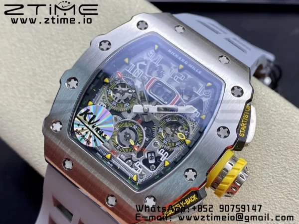 RICHARD MILLERM RM11-03 SS KVF 1:1 Best Edition Crystal Skeleton Dial on Gray Racing Rubber Strap A7750 V3 - Super Clone Watch | 1:1 Best Version
