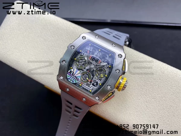 RICHARD MILLERM RM11-03 SS KVF 1:1 Best Edition Crystal Skeleton Dial on Gray Racing Rubber Strap A7750 V3 - Super Clone Watch | 1:1 Best Version