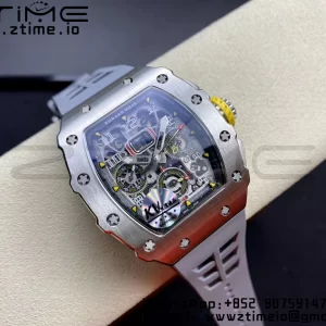 RICHARD MILLERM RM11-03 SS KVF 1:1 Best Edition Crystal Skeleton Dial on Gray Racing Rubber Strap A7750 V3 - Super Clone Watch | 1:1 Best Version