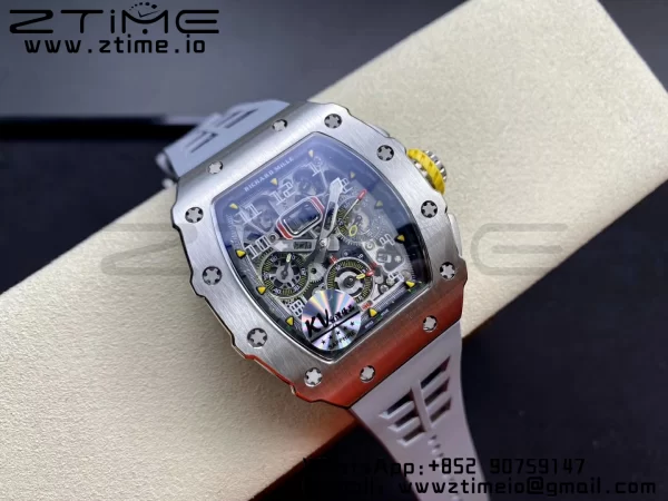 RICHARD MILLERM RM11-03 SS KVF 1:1 Best Edition Crystal Skeleton Dial on Gray Racing Rubber Strap A7750 V3 - Super Clone Watch | 1:1 Best Version