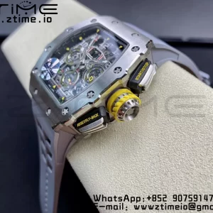 RICHARD MILLERM RM11-03 SS KVF 1:1 Best Edition Crystal Skeleton Dial on Gray Racing Rubber Strap A7750 V3 - Super Clone Watch | 1:1 Best Version