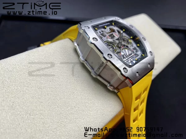 RICHARD MILLERM RM11-03 SS KVF 1:1 Best Edition Crystal Skeleton Dial on Yellow Racing Rubber Strap A7750 V3 - Super Clone Watch | 1:1 Best Version