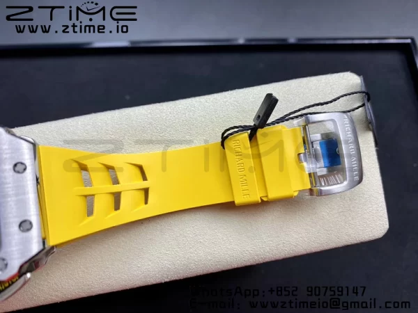 RICHARD MILLERM RM11-03 SS KVF 1:1 Best Edition Crystal Skeleton Dial on Yellow Racing Rubber Strap A7750 V3 - Super Clone Watch | 1:1 Best Version