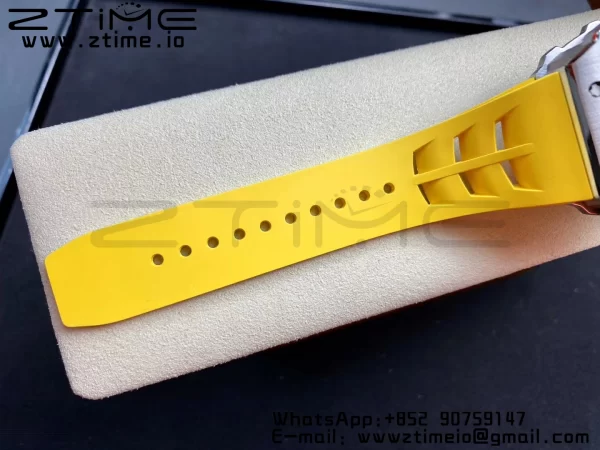 RICHARD MILLERM RM11-03 SS KVF 1:1 Best Edition Crystal Skeleton Dial on Yellow Racing Rubber Strap A7750 V3 - Super Clone Watch | 1:1 Best Version