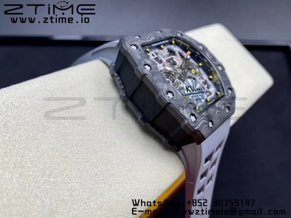 RICHARD MILLERM RM11-03 Black  Carbon Case Chrono KVF 1:1 Best Edition  Crystal Skeleton Yellow Dial On Gray Rubber Strap A7750 V3 - Super Clone Watch | 1:1 Best Version