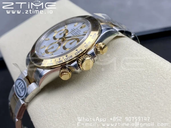 Rolex Daytona 116503 SS/YG Čistá továrna 1:1 Nejlepší vydání White Stick Dial on SS/YG Oyster Bracelet A4130 - Super Clone Watch | 1:1 Nejlepší verze