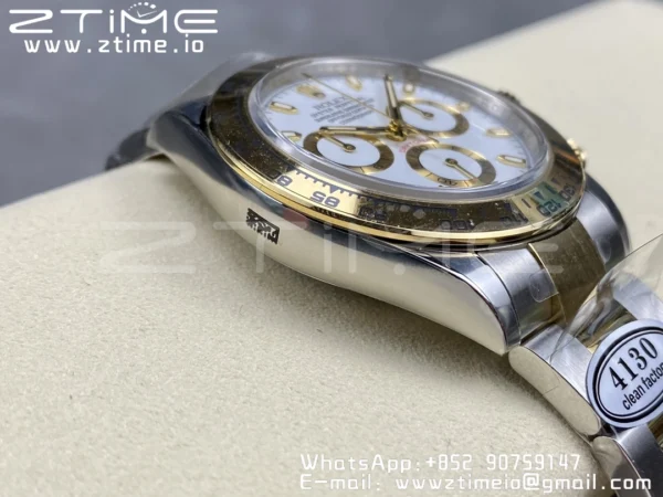 Rolex Daytona 116503 SS/YG Čistá továrna 1:1 Nejlepší vydání White Stick Dial on SS/YG Oyster Bracelet A4130 - Super Clone Watch | 1:1 Nejlepší verze