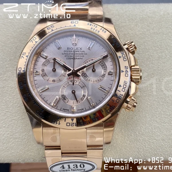 Rolex Daytona 116505 1:1 Best Edition Clean Factory RG Moissanite Dial on RG Bracelet SA4130 v2 - Super Clone Watch | 1:1 Best Version