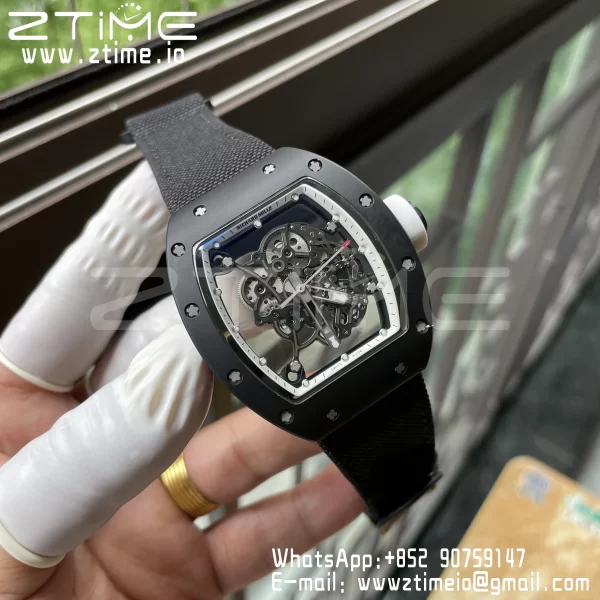 RICHARD MILLE RM055 BlackCeramic BBR Factory Best Edition Skeleton White Dial Black Inside Frame on Black nylon strap Clone RMUL2 V3 - Super Clone Watch | 1:1 Best Version