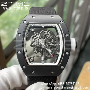 RICHARD MILLE RM055 BlackCeramic BBR Factory Best Edition Skeleton White Dial Black Inside Frame on Black nylon strap Clone RMUL2 V3 - Super Clone Watch | 1:1 Best Version
