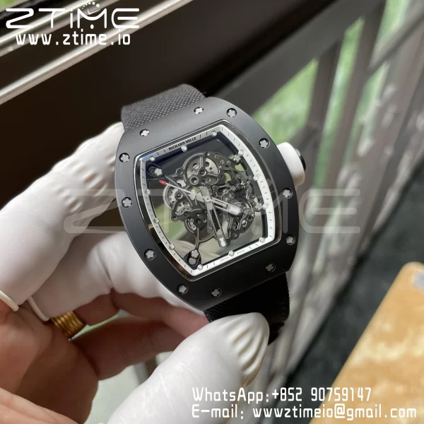 RICHARD MILLE RM055 BlackCeramic BBR Factory Best Edition Skeleton White Dial Black Inside Frame on Black nylon strap Clone RMUL2 V3 - Super Clone Watch | 1:1 Best Version