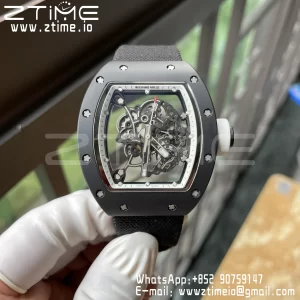 RICHARD MILLE RM055 BlackCeramic BBR Factory Best Edition Skeleton White Dial Black Inside Frame on Black nylon strap Clone RMUL2 V3 - Super Clone Watch | 1:1 Best Version