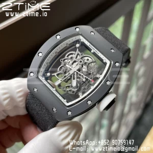 RICHARD MILLE RM055 BlackCeramic BBR Factory Best Edition Skeleton White Dial Black Inside Frame on Black nylon strap Clone RMUL2 V3 - Super Clone Watch | 1:1 Best Version