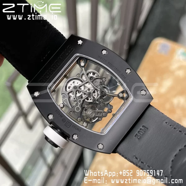 RICHARD MILLE RM055 BlackCeramic BBR Factory Best Edition Skeleton White Dial Black Inside Frame on Black nylon strap Clone RMUL2 V3 - Super Clone Watch | 1:1 Best Version