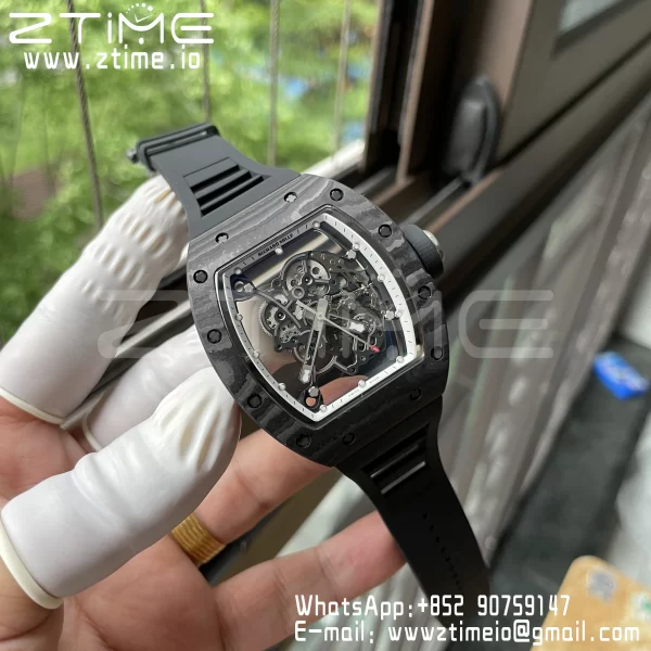 RICHARD MILLE RM055 NTPT BBR Factory Best Edition Skeleton Black Dial White Inside Frame on Black Rubber Strap Clone RMUL2 V3 - Super Clone Watch | 1:1 Best Version