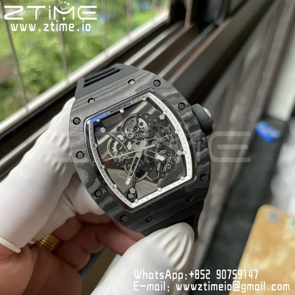 RICHARD MILLE RM055 NTPT BBR Factory Best Edition Skeleton Black Dial White Inside Frame on Black Rubber Strap Clone RMUL2 V3 - Super Clone Watch | 1:1 Best Version