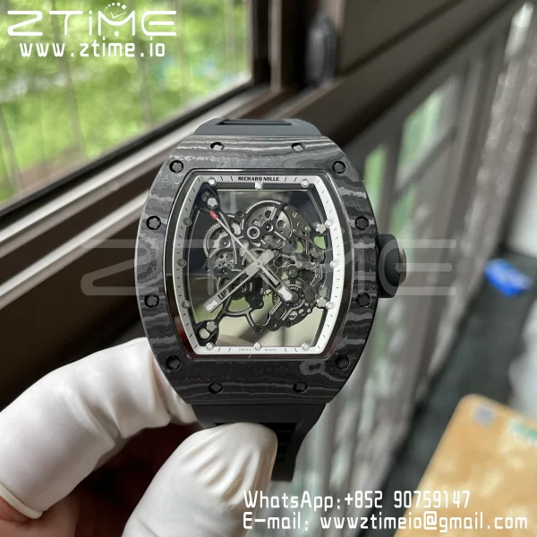 RICHARD MILLE RM055 NTPT BBR Factory Best Edition Skeleton Black Dial White Inside Frame on Black Rubber Strap Clone RMUL2 V3 - Super Clone Watch | 1:1 Best Version