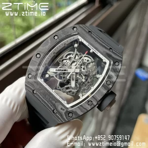 RICHARD MILLE RM055 NTPT BBR Factory Best Edition Skeleton Black Dial White Inside Frame on Black Rubber Strap Clone RMUL2 V3 - Super Clone Watch | 1:1 Best Version