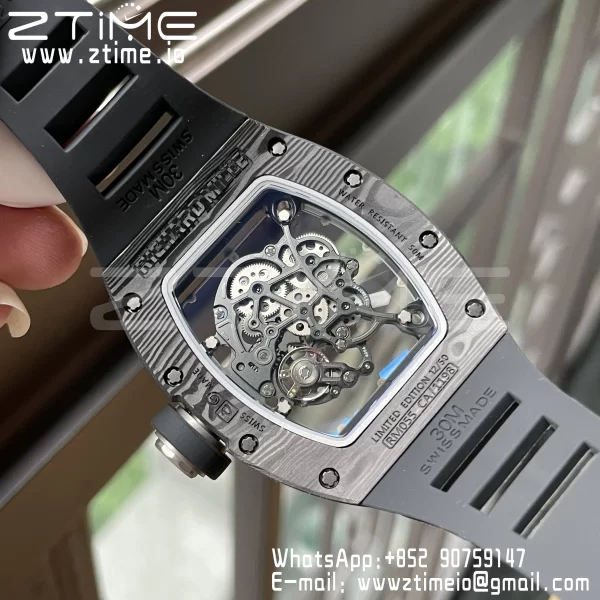 RICHARD MILLE RM055 NTPT BBR Factory Best Edition Skeleton Black Dial White Inside Frame on Black Rubber Strap Clone RMUL2 V3 - Super Clone Watch | 1:1 Best Version