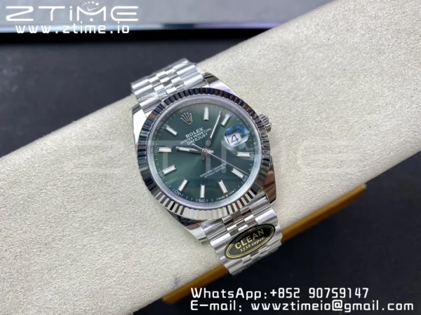 Rolex DateJust 41 126334 Clean 1:1 Best Edition 904L Steel Green Stick Dial on Jubilee Bracelet VR3235 - Super Clone Watch | 1:1 Best Version