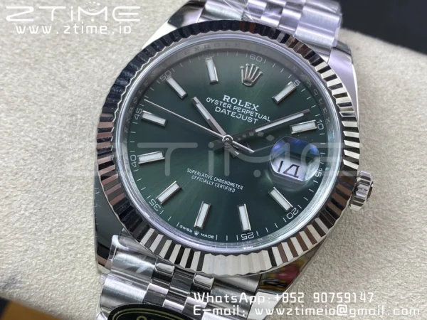Rolex DateJust 41 126334 Clean 1:1 Best Edition 904L Steel Green Stick Dial on Jubilee Bracelet VR3235 - Super Clone Watch | 1:1 Best Version