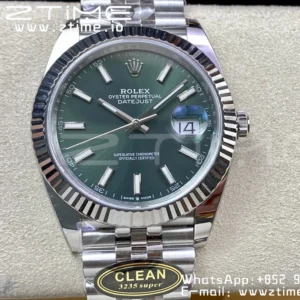 Rolex DateJust 41 126334 Clean 1:1 Best Edition 904L Steel Green Stick Dial on Jubilee Bracelet VR3235 - Super Clone Watch | 1:1 Best Version