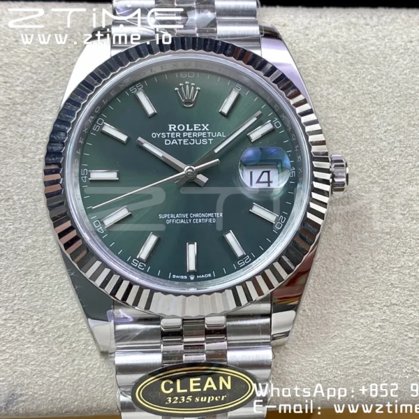 Rolex DateJust 41 126334 Clean 1:1 Best Edition 904L Steel Green Stick Dial on Jubilee Bracelet VR3235 - Super Clone Watch | 1:1 Best Version