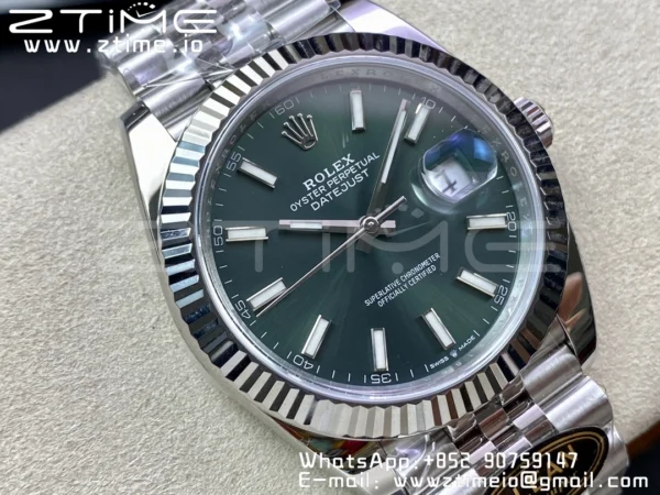 Rolex DateJust 41 126334 Clean 1:1 Best Edition 904L Steel Green Stick Dial on Jubilee Bracelet VR3235 - Super Clone Watch | 1:1 Best Version