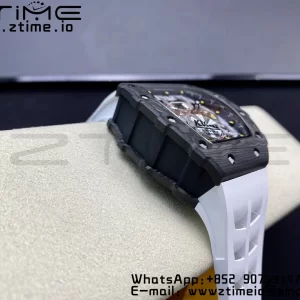 RICHARD MILLERM RM11-03 Black  Carbon Case Chrono KVF 1:1 Best Edition  Crystal Skeleton Yellow Dial On White Rubber Strap A7750 V3 - Super Clone Watch | 1:1 Best Version