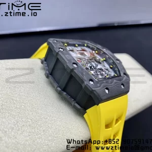 RICHARD MILLERM RM11-03 Black  Carbon Case Chrono KVF 1:1 Best Edition  Crystal Skeleton Yellow Dial On Yellow Rubber Strap A7750 V3 - Super Clone Watch | 1:1 Best Version