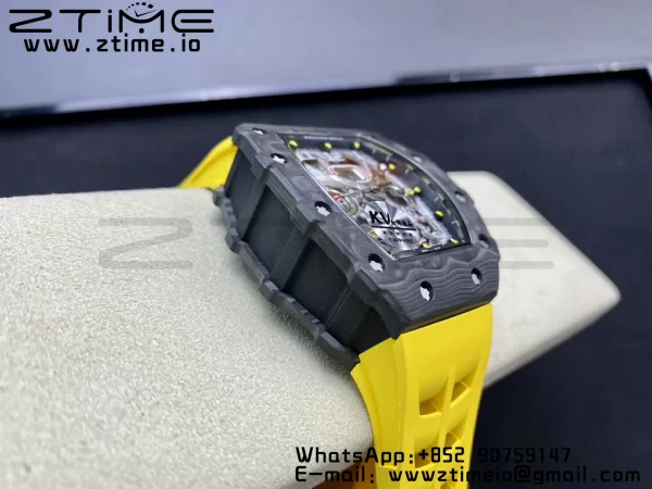RICHARD MILLERM RM11-03 Black  Carbon Case Chrono KVF 1:1 Best Edition  Crystal Skeleton Yellow Dial On Yellow Rubber Strap A7750 V3 - Super Clone Watch | 1:1 Best Version