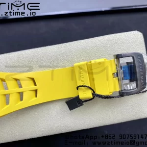 RICHARD MILLERM RM11-03 Black  Carbon Case Chrono KVF 1:1 Best Edition  Crystal Skeleton Yellow Dial On Yellow Rubber Strap A7750 V3 - Super Clone Watch | 1:1 Best Version