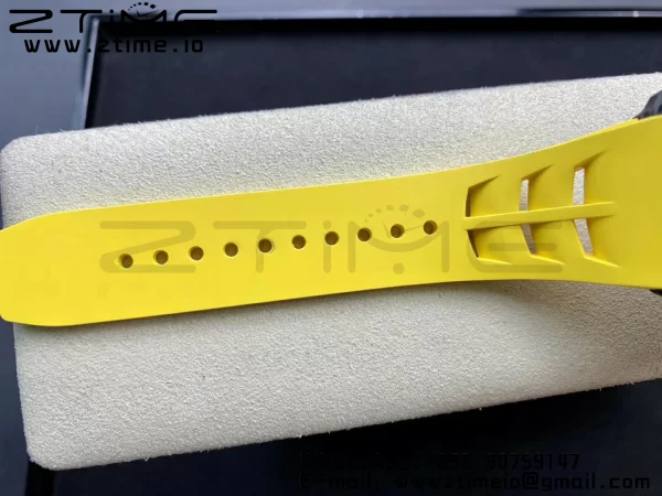 RICHARD MILLERM RM11-03 Black  Carbon Case Chrono KVF 1:1 Best Edition  Crystal Skeleton Yellow Dial On Yellow Rubber Strap A7750 V3 - Super Clone Watch | 1:1 Best Version