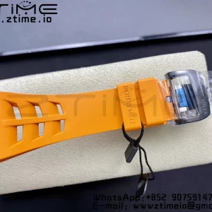 RICHARD MILLERM RM11-03 Black  Carbon Case Chrono KVF 1:1 Best Edition  Crystal Skeleton Yellow Dial On Orange Rubber Strap A7750 V3 - Super Clone Watch | 1:1 Best Version