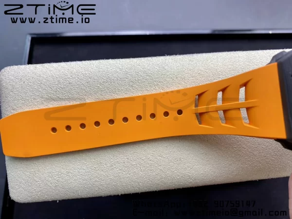 RICHARD MILLERM RM11-03 Black  Carbon Case Chrono KVF 1:1 Best Edition  Crystal Skeleton Yellow Dial On Orange Rubber Strap A7750 V3 - Super Clone Watch | 1:1 Best Version