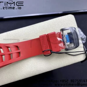 RICHARD MILLERM RM11-03 Black  Carbon Case Chrono KVF 1:1 Best Edition  Crystal Skeleton Yellow Dial On Red Rubber Strap A7750 V3 - Super Clone Watch | 1:1 Best Version