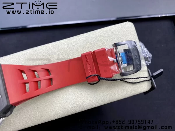 RICHARD MILLERM RM11-03 Black  Carbon Case Chrono KVF 1:1 Best Edition  Crystal Skeleton Yellow Dial On Red Rubber Strap A7750 V3 - Super Clone Watch | 1:1 Best Version