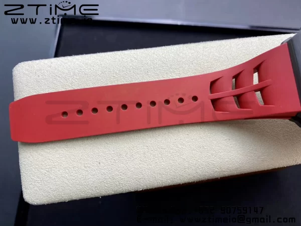 RICHARD MILLERM RM11-03 Black  Carbon Case Chrono KVF 1:1 Best Edition  Crystal Skeleton Yellow Dial On Red Rubber Strap A7750 V3 - Super Clone Watch | 1:1 Best Version