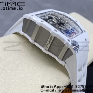 RICHARD MILLERM RM11-03 White Ceramic  Case Chrono KVF 1:1 Best Edition Ceramic Bezel Skeleton Dial On White Rubber Strap A7750 V3 - Super Clone Watch | 1:1 Best Version