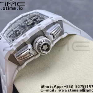 RICHARD MILLERM RM11-03 White Ceramic  Case Chrono KVF 1:1 Best Edition Ceramic Bezel Skeleton Dial On White Rubber Strap A7750 V3 - Super Clone Watch | 1:1 Best Version