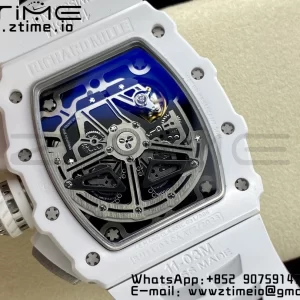 RICHARD MILLERM RM11-03 White Ceramic  Case Chrono KVF 1:1 Best Edition Ceramic Bezel Skeleton Dial On White Rubber Strap A7750 V3 - Super Clone Watch | 1:1 Best Version